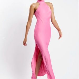 Meshki Claire Sating Drape Back Maxi Dress (Pink)